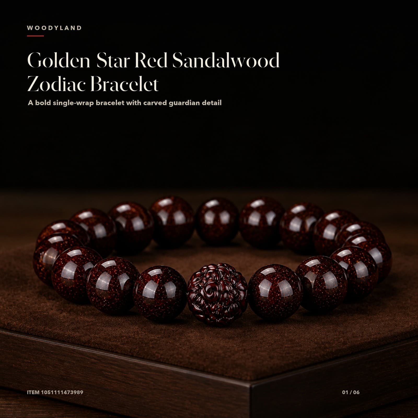 Golden-Star Red Sandalwood Zodiac Bracelet