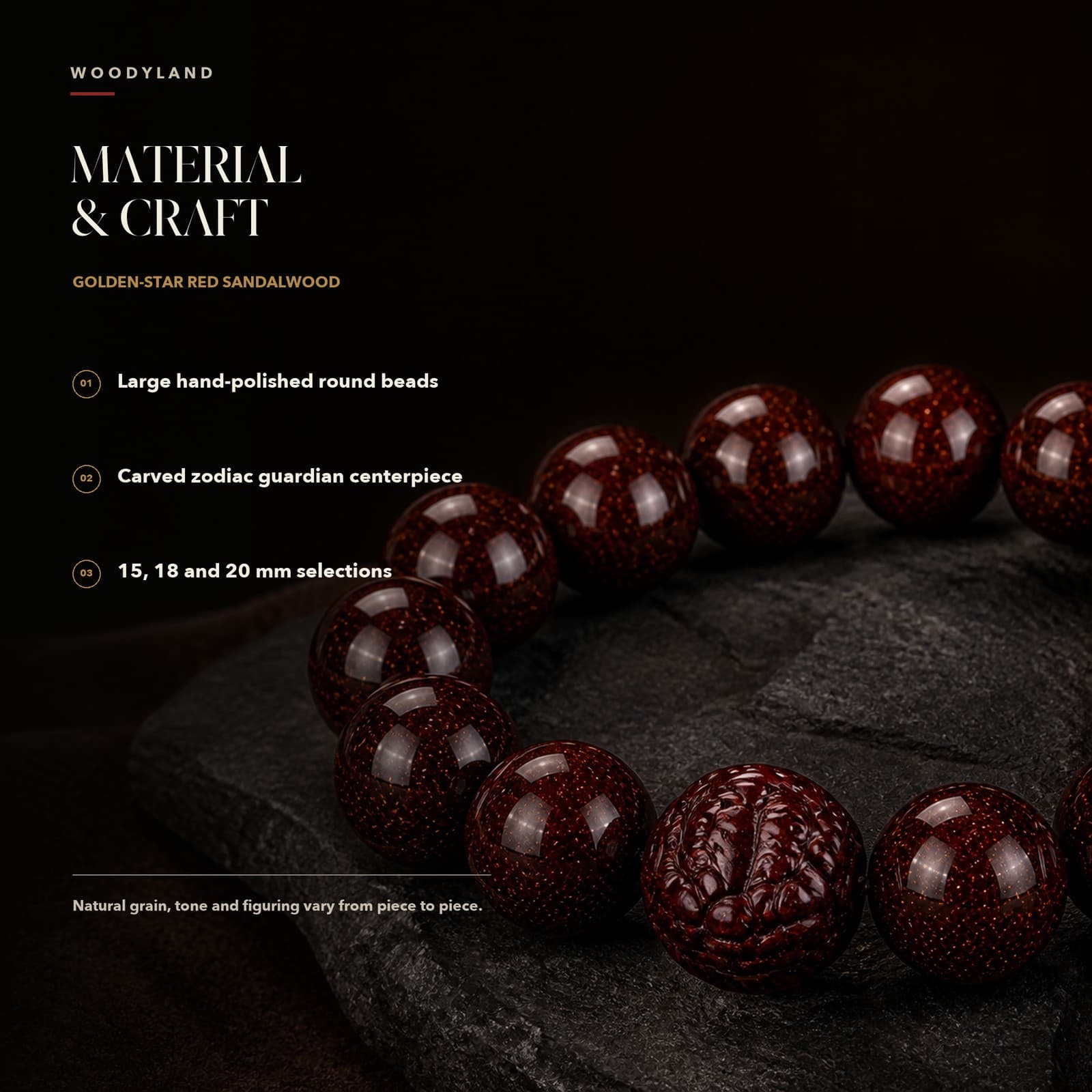 Golden-Star Red Sandalwood Zodiac Bracelet thumbnail 2