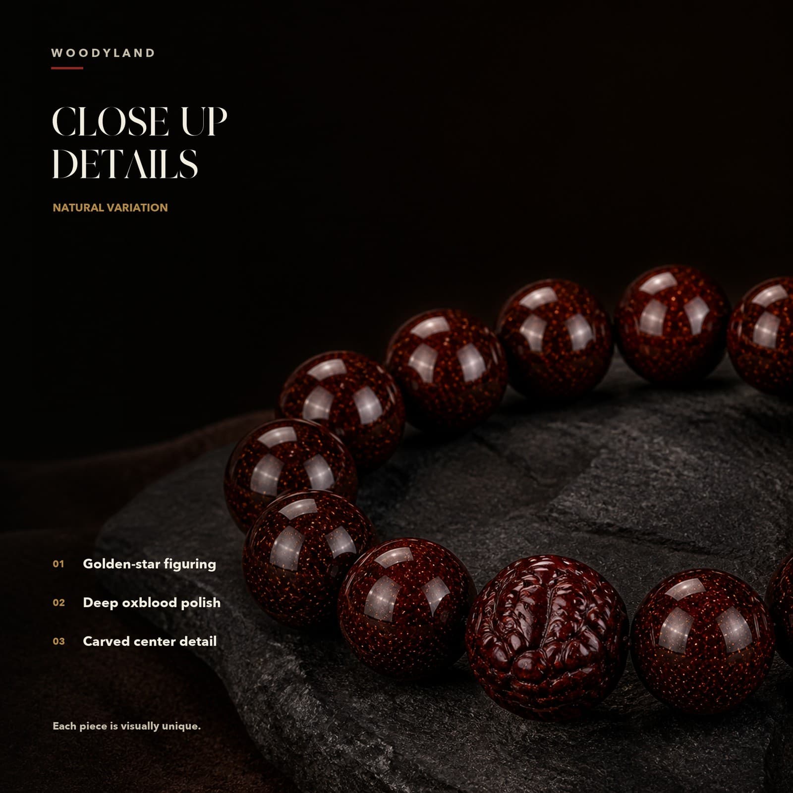 Golden-Star Red Sandalwood Zodiac Bracelet thumbnail 3
