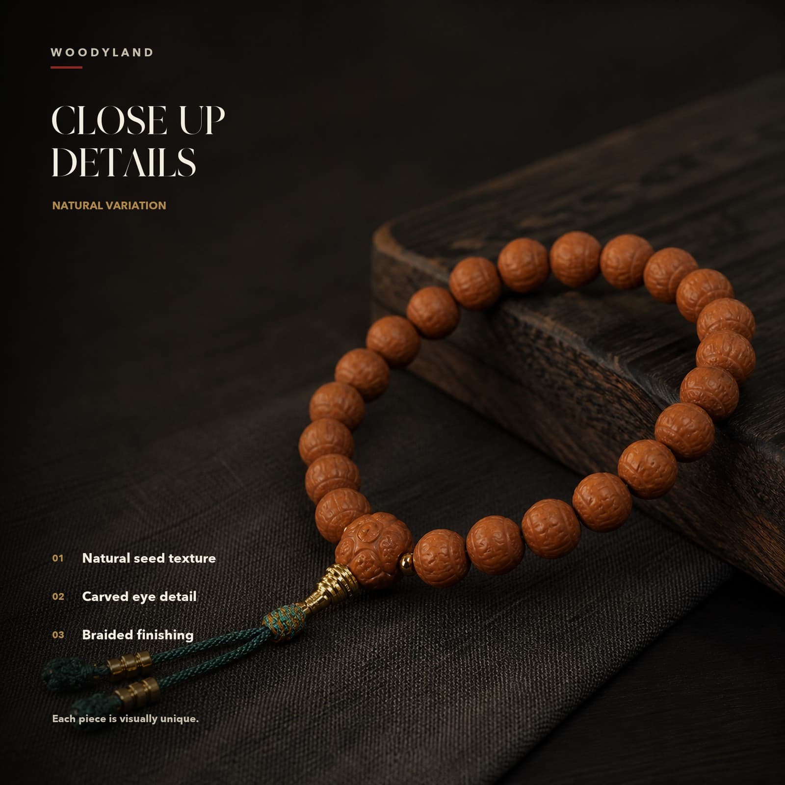 Monkey-Head Bodhi Prayer Bracelet Close-Up Details 1