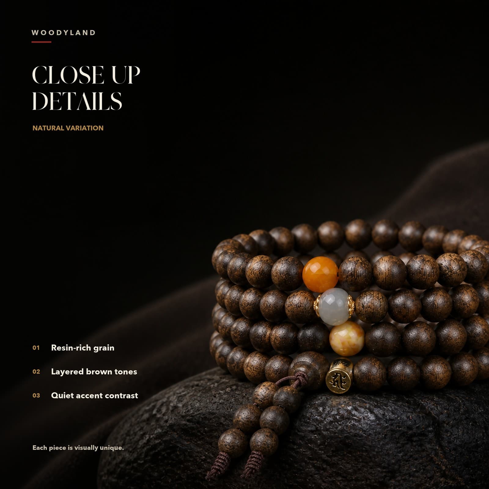 Qinan Agarwood Zodiac Guardian Mala Close-Up Details 1