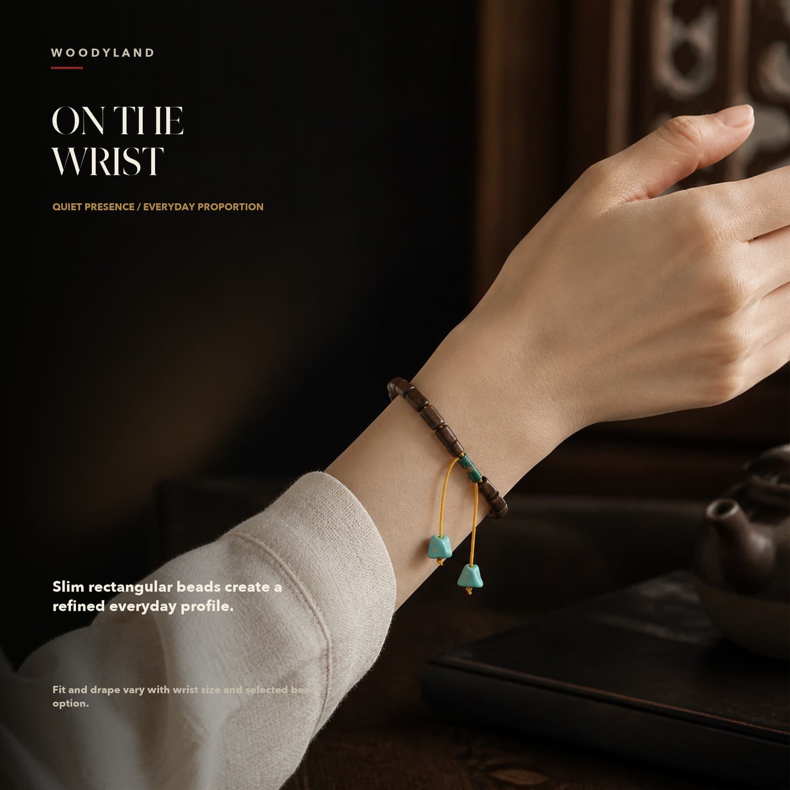 Qinan Agarwood Rondelle Bracelet On the Wrist 1