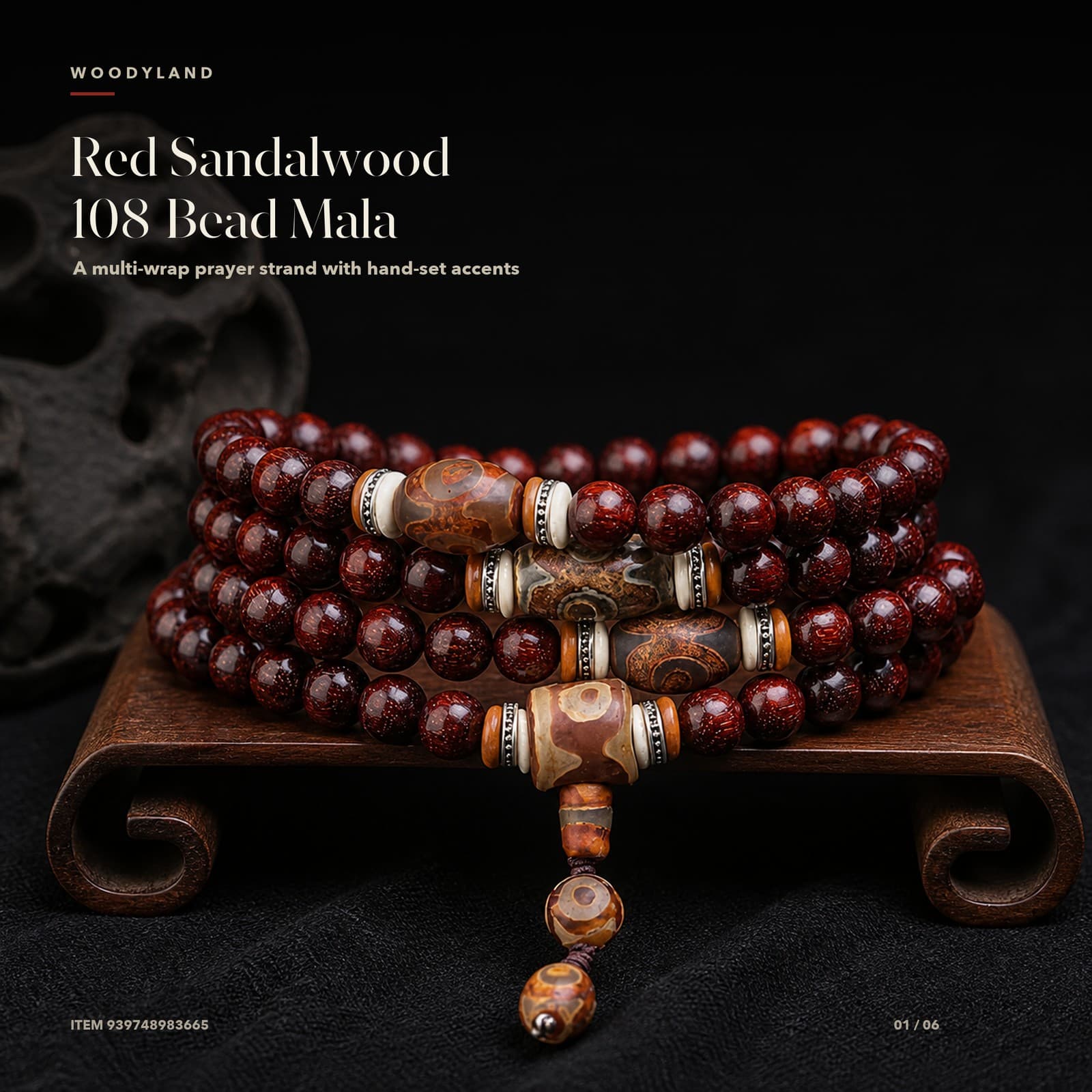 Red Sandalwood 108-Bead Mala - 1
