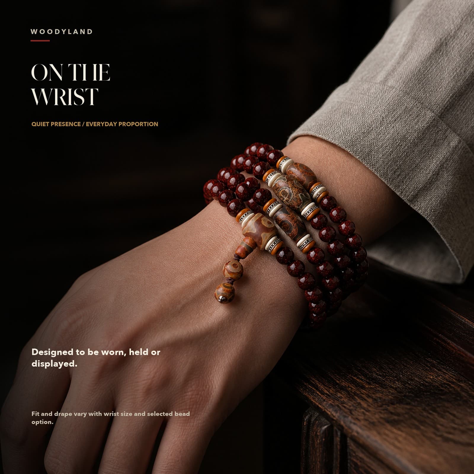 Red Sandalwood 108-Bead Mala On the Wrist 1